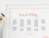 Wedding table plan PDF templates, seating charts, Bettie | 6 sizes including 18x24, 24x36, A1, A2, A3 | Landscape | Editable PDF