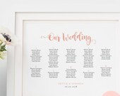 Wedding table plan PDF templates, seating charts, Bettie | 6 sizes including 18x24, 24x36, A1, A2, A3 | Landscape | Editable PDF