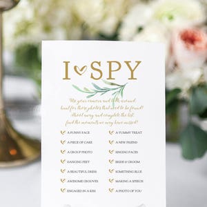 I Spy Wedding Game, I Spy Printable Sign, Wedding Signs 4x6, 4x9, 5x7 and 8x10, Disposable Camera, Greenery, Corjl Template, FREE Demo image 4