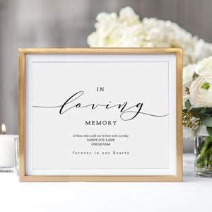 In Loving Memory Printable Sign, Printable In Loving Memory, 8x10 and 5x7 printable wedding sign, Wedding Corjl FREE Demo image 1