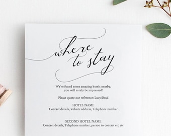 Lucy - Where to Stay Accommodations Card, Printable Accommodation cards, DIY Wedding, Corjl Template, FREE Demo