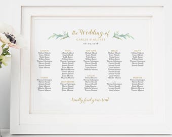 greenery wedding seating chart table plan templates 10 sizes etsy