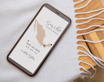 Destination wedding Riviera Maya Mexico Save the Date Postcard Cancun Puerto Morelos Playa del Carmen watercolor illustrated Deposit Payment