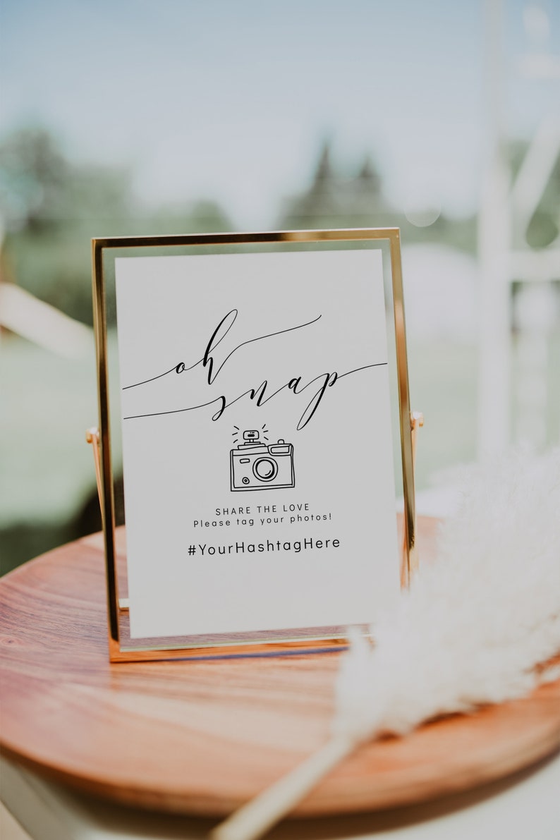 Oh Snap Hashtag Tag Your Photos Sign, Printable Hashtag Sign, 3 Sizes, Wedding Camera Sign, Corjl Template, FREE demo 画像 6