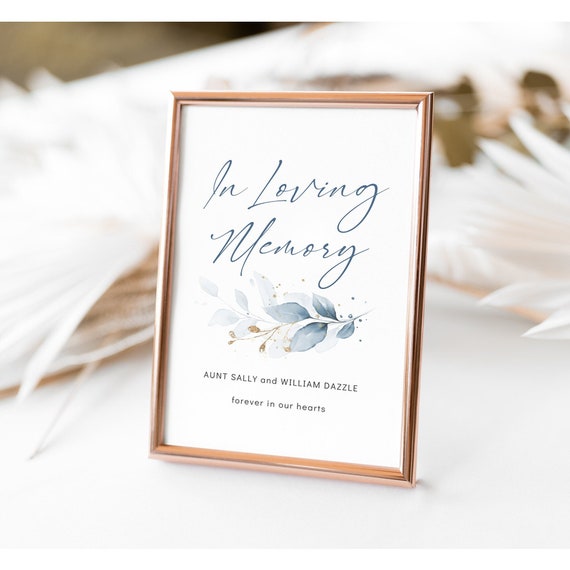 Dusty Blue In Loving Memory Sign, Blue Loving Memory Sign Template, Canva Templates | 80 Dusty Blue