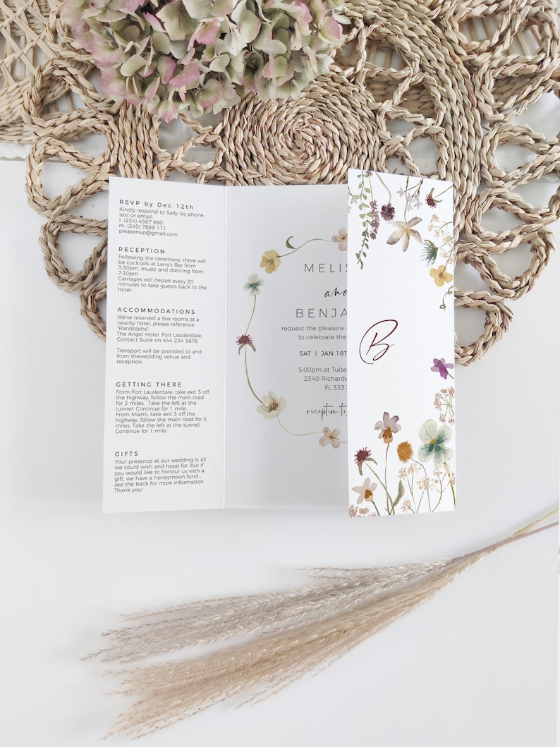 Wildflower gatefold invitation