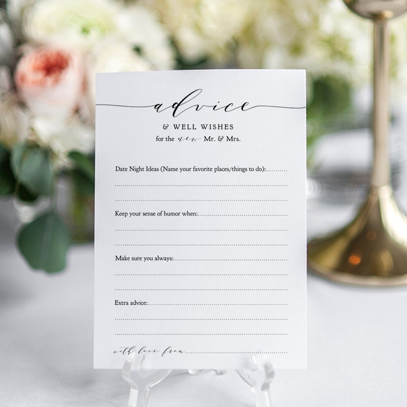 Advice and Well Wishes Cards / Sign, DIY Marriage Printable Advice Cards and Sign, 5x7" cards AND sign 'Wedding', Download and Print. image 1