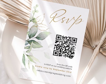 Rsvp Card with QR Code, Template for Wedding Rsvp, QR Code Wedding, Scan to Rsvp Online, Printable Cards in 5 Sizes, Canva Templates | 80G