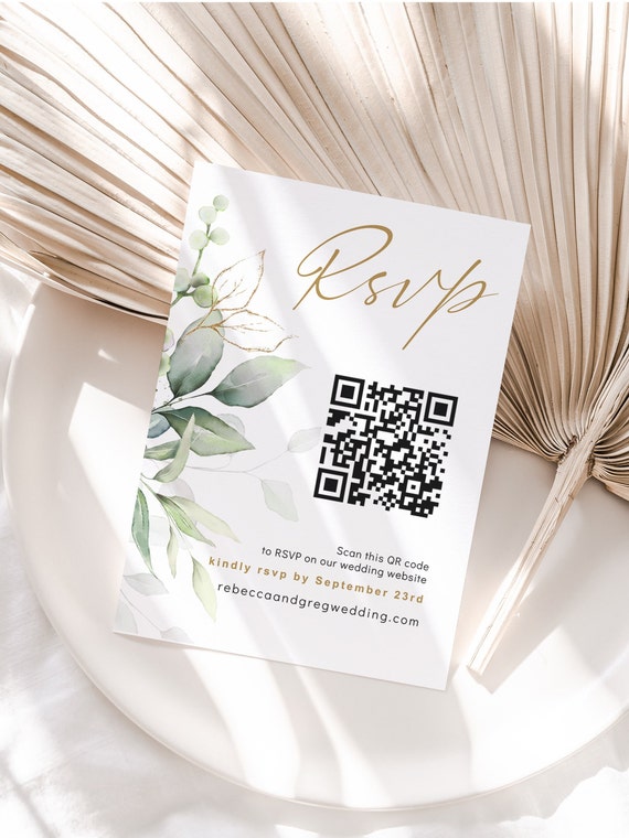 Rsvp Card with QR Code, Template for Wedding Rsvp, QR Code Wedding, Scan to Rsvp Online, Printable Cards in 5 Sizes, Canva Templates | 80G