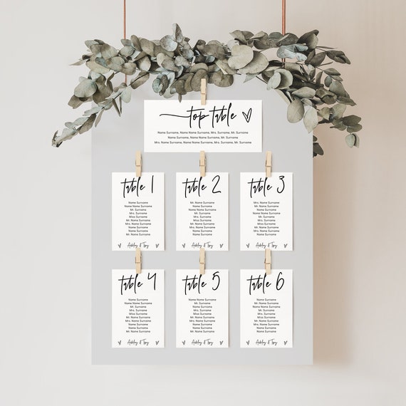 Minimalist Wedding Seating Cards, Printable Seating Card Templates, Create your own unique seating plan, Canva Templates | 88