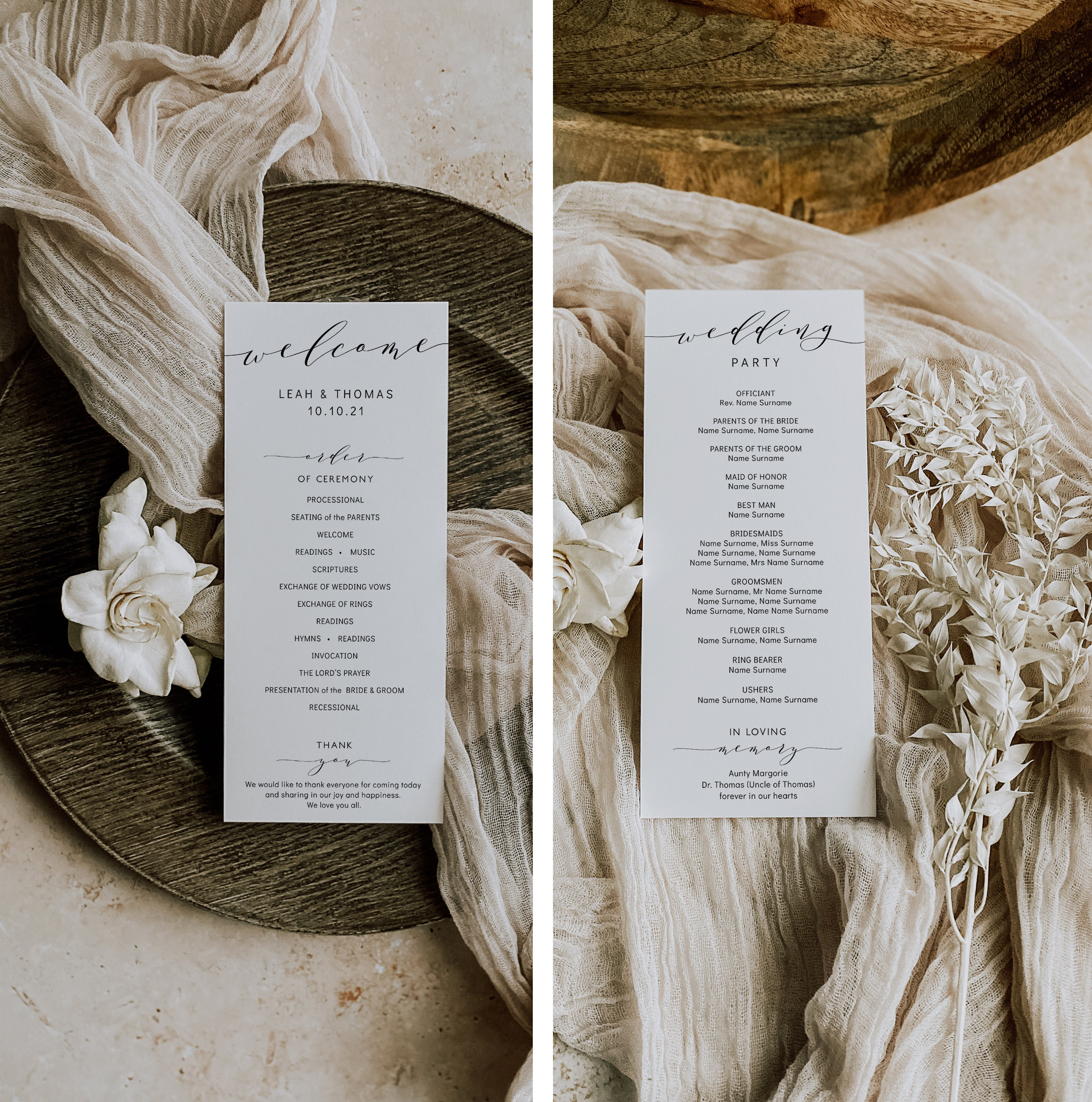 4x9 Wedding Program Template, Printable Wedding Ceremony Program, Wedding,  Corjl Templates, FREE Demo