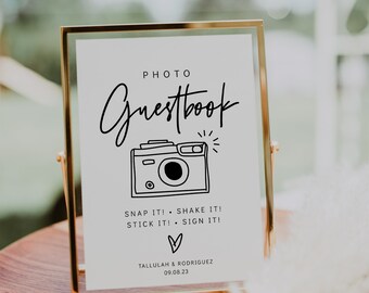 Photo Guestbook Sign in 3 Sizes, Printable Wedding Guest Book Sign, Modern Minimalist Wedding Sign, Modern, Corjl Template, FREE demo | 88