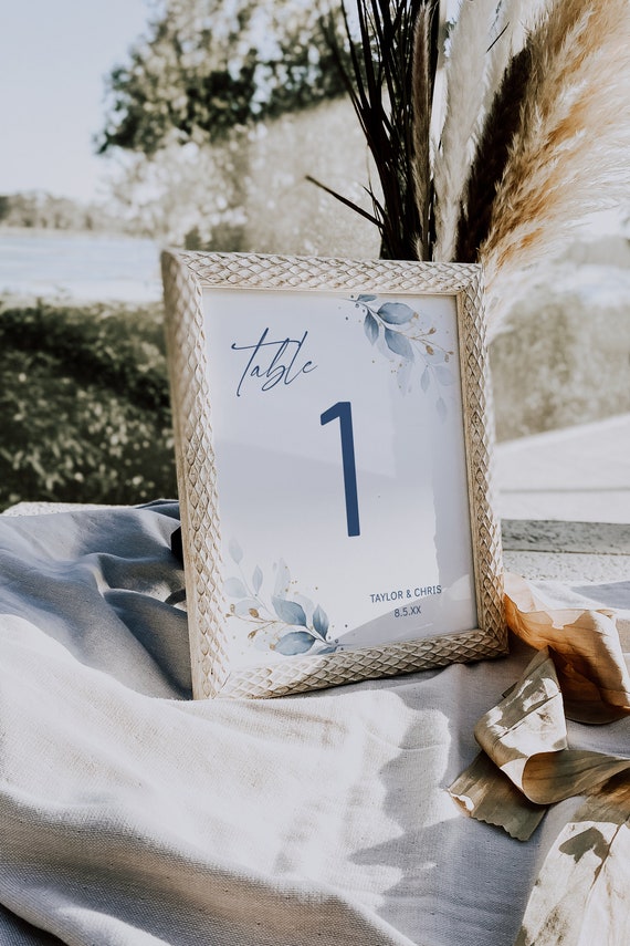 Dusty Blue Numbers, Wedding Table Numbers, Dusty Blue Wedding Theme, Printable Templates, Corjl Template, FREE Demo | 80 Dusty Blue