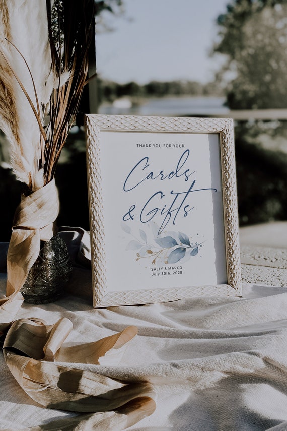Dusty Blue Cards & Gifts Sign, Printable Dusty Blue Wedding Cards Sign, Corjl Template, FREE Demo | 80 Dusty Blue