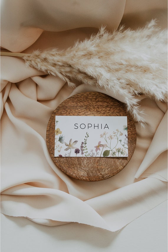 Wildflower Place Card Template, Printable Flower Place Cards, Wildflower Wedding Template, Floral Place Card, Corjl Template, FREE Demo | 94