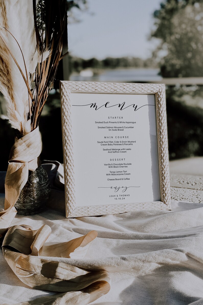 Wedding menu template, 5x7, 4x9 and 8x10 menu. Printable menu card DIY templates. Edit, print, trim Wedding FREE Corjl Demo image 3