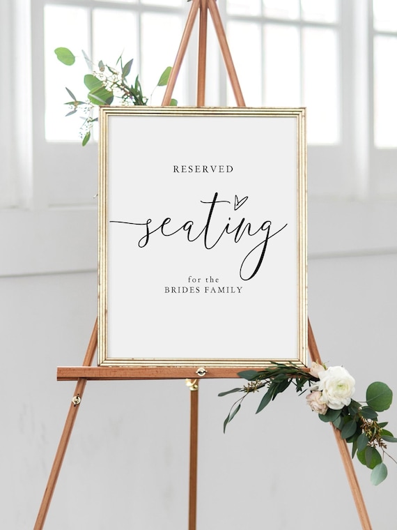 Reserved Seating Sign with message, Reserved for sign, DIY printable reserved signs in 9 Sizes, Canva Templates | 68