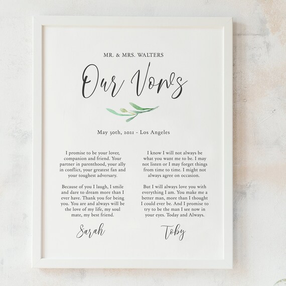 Wedding Vow Keepsake, 1st Year Anniversary Gift, Wedding Vows, Editable Printable Template, FREE Demo Try Before You Buy Corjl ‘Angie’