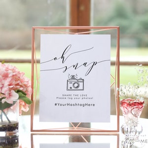 Oh Snap Hashtag Tag Your Photos Sign, Printable Hashtag Sign, 3 Sizes, Wedding Camera Sign, Corjl Template, FREE demo 画像 5