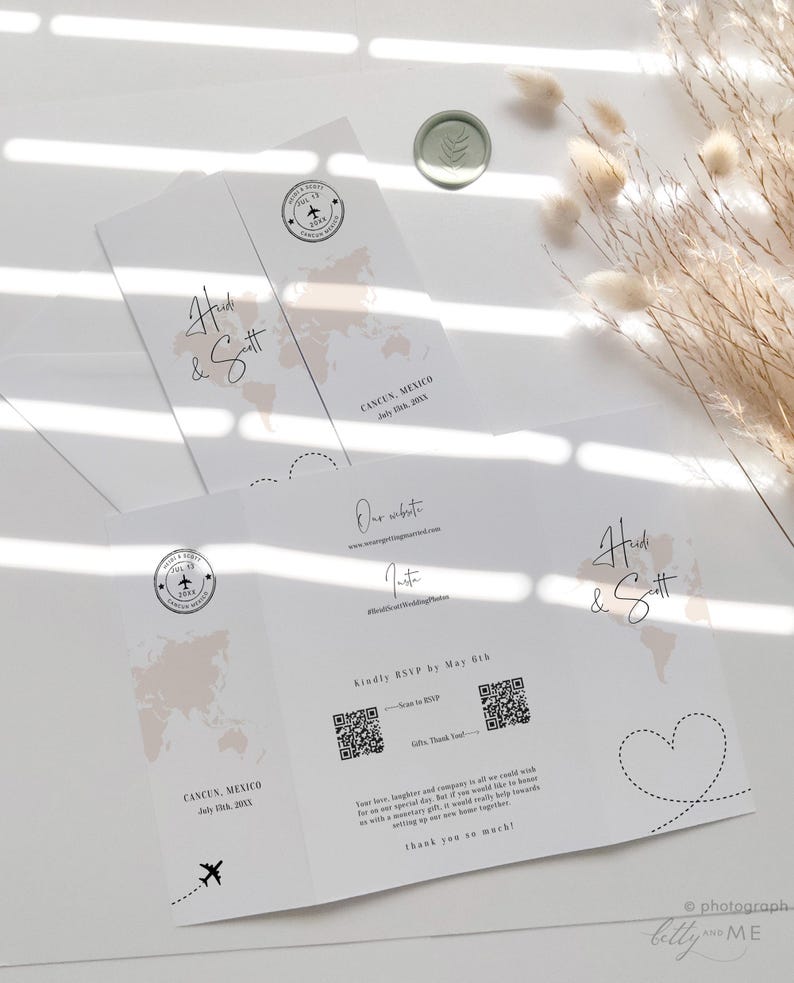 Destination - Folded Wedding Invitations, Folded Gatefold Invitation Templates, Destination Wedding Invitations, Canva Templates image 5