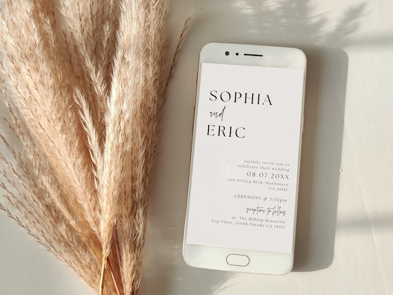 Minimalist Invitation Set, Electronic Wedding, Smartphone Invites, Evite, Digital Wedding, Minimalist Wedding, RSVP QR, Canva Template | 90