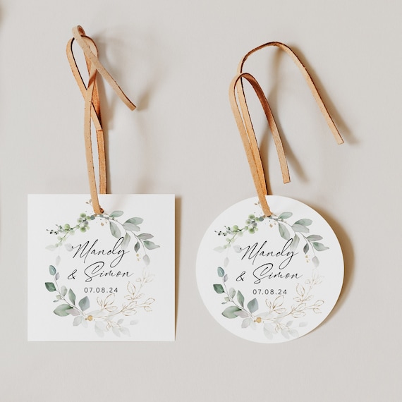 Circle and Square Tag or Sticker Template, Wedding Favor Tags, 2" Printable Wreath Tags or Stickers, Canva Templates | 80G