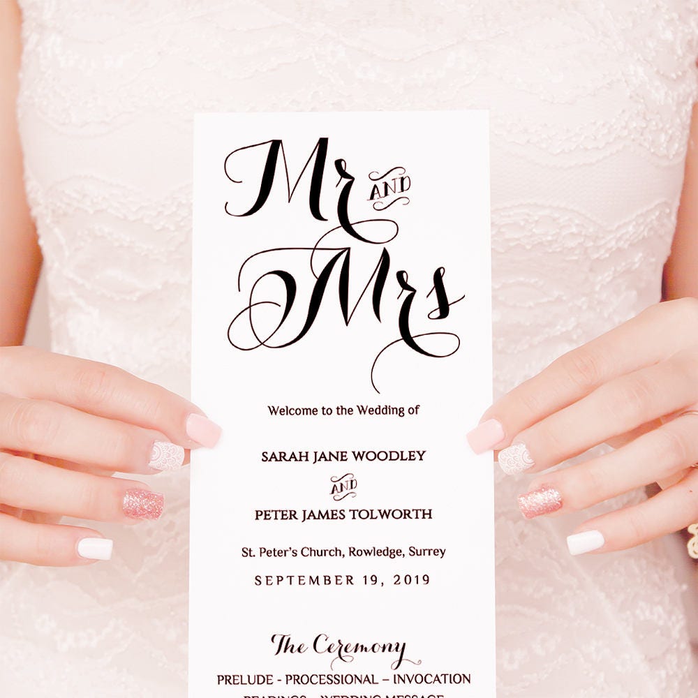 long wedding programs mr and mrs programs wedding order of service