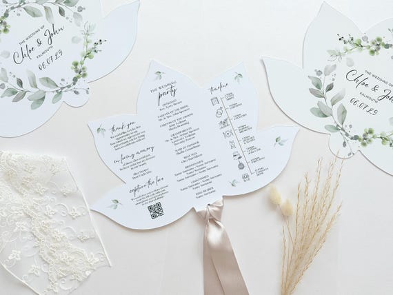 Lotus Wedding Fan Program, Printable Template, Flower Wedding Fan, Canva Templates | Fan Shapes