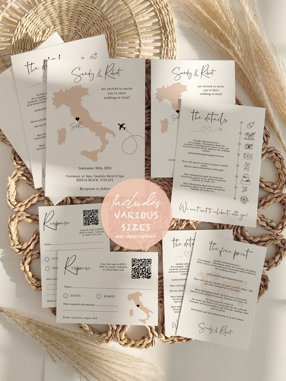 Invitation Templates for Wedding in Italy, Destination Wedding Invitations for your wedding in Italy, Canva Templates | Destination Italy