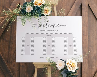 Long Table Seating Plan Template with 4 Tables, Printable Seating Plan, Minimalist Wedding Seating, Templates 8 sizes, Canva Templates | 68