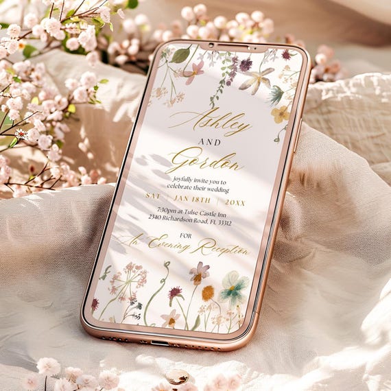 Evening Wildflower Electronic Wedding Invitations, Flower Invitations, Canva Templates | 94