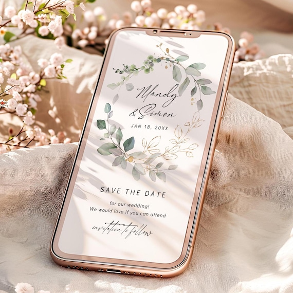 Digital Wedding Invitation Set with Save the Dates, Canva Templates, Evite, Electronic Wedding, Smartphone Invites, Canva Templates | 80G