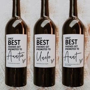 Seuls les meilleurs amis sont promus tante, modèle d'étiquette de vin pour faire-part de grossesse, étiquettes imprimables, modèles sur toile 88 image 2