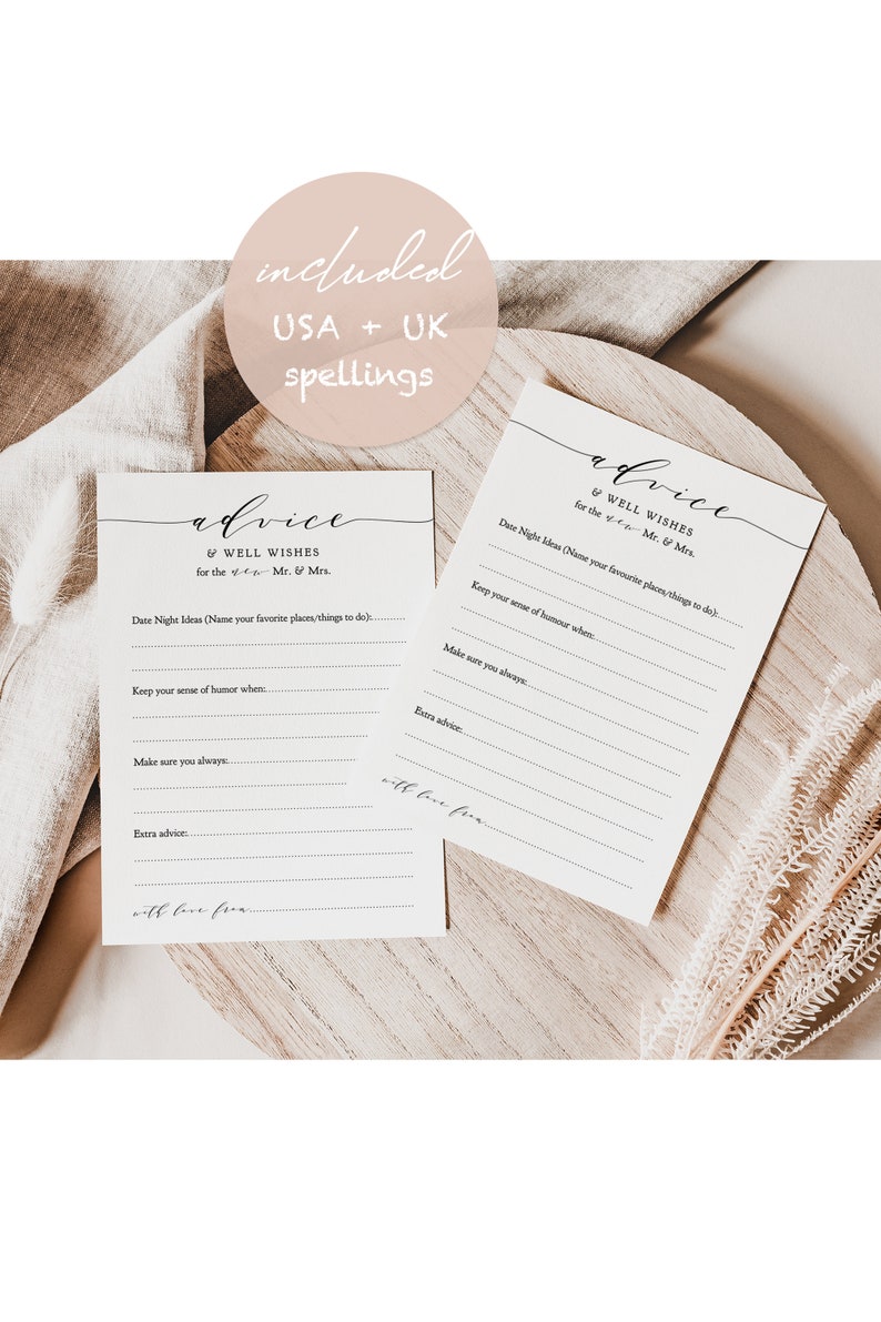 Advice and Well Wishes Cards / Sign, DIY Marriage Printable Advice Cards and Sign, 5x7" cards AND sign 'Wedding', Download and Print. image 8