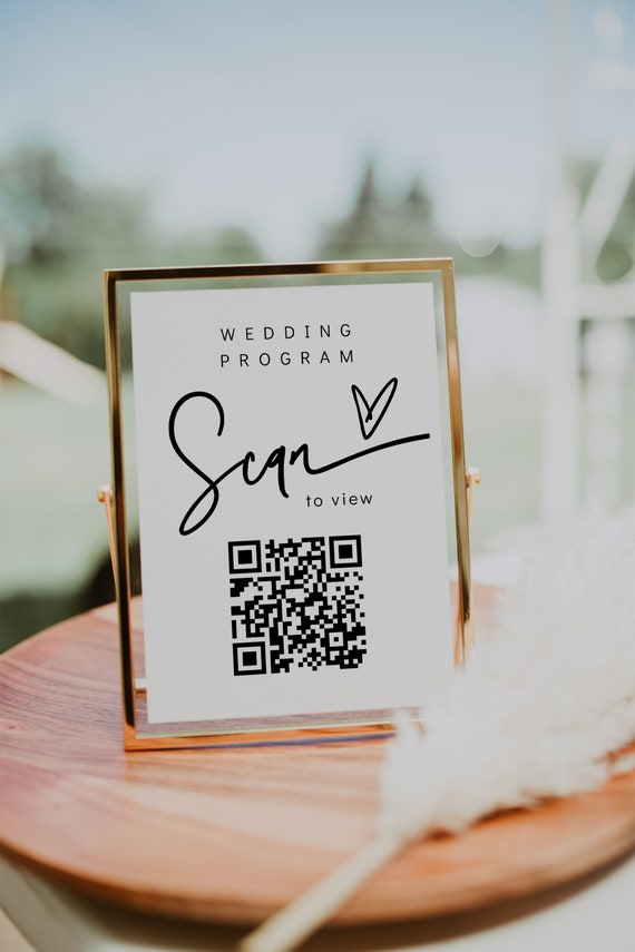 Wedding Program QR Code Sign, Scan for Wedding Program, Wedding QR Codes, Signs in 3 Sizes, Corjl Template, FREE Demo | 88