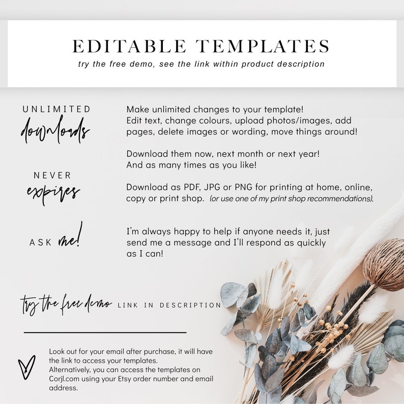 Wedding menu template, 5x7, 4x9 and 8x10 menu. Printable menu card DIY templates. Edit, print, trim Wedding FREE Corjl Demo image 6