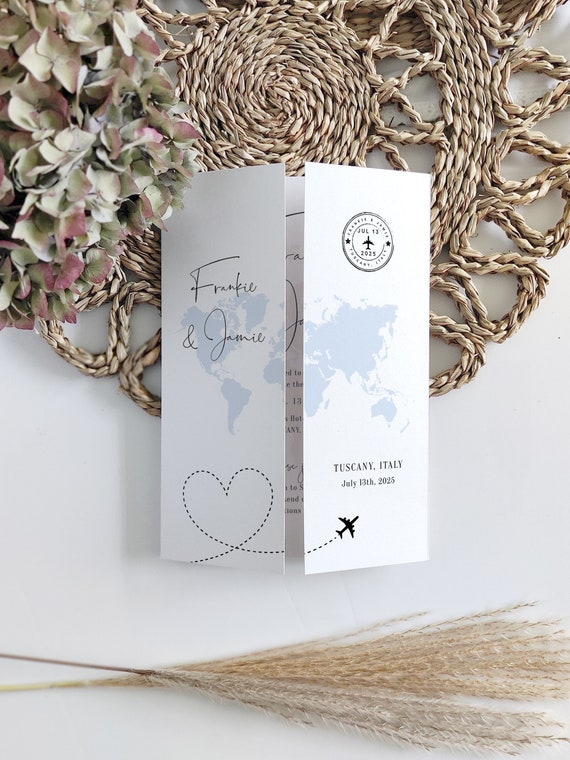 Destination - Folded Wedding Invitations, Folded Gatefold Invitation Templates, Destination Wedding Invitations, Canva Templates