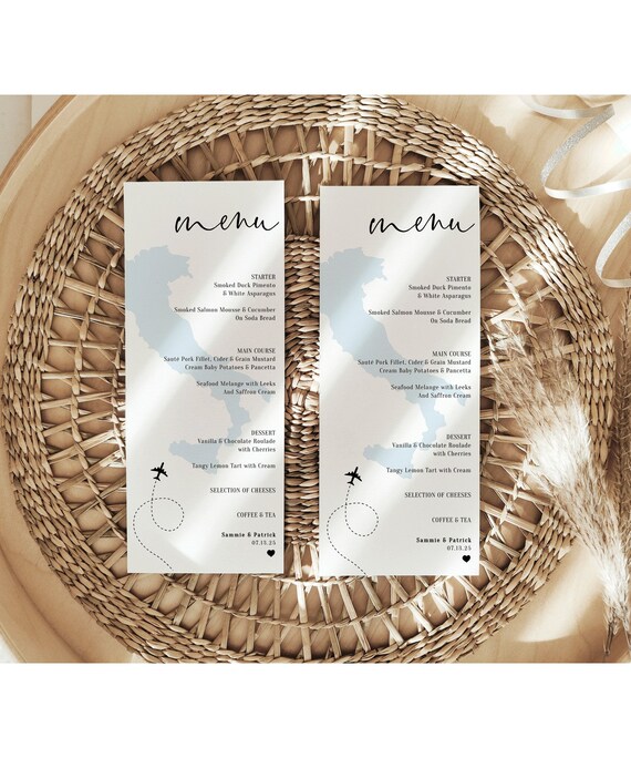 Destination - Menus for Italy Wedding, Wedding Menu for Italian Wedding, Printable Long Menu Templates, Corjl Templates, FREE Demo