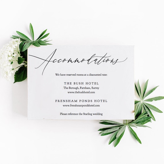 Accommodations Card Template Printable Accommodation Card Wedding Guest Enclosure Card, "Wedding Greenery" Corjl Templates, FREE Demo