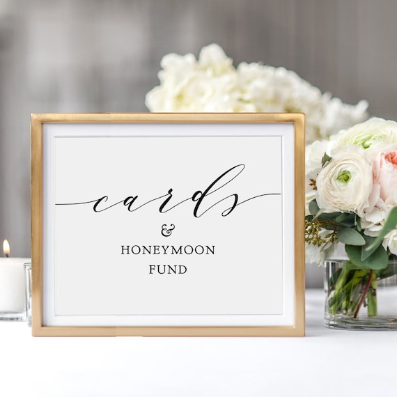 Cards & Honeymoon Fund Sign, Printable Honeymoon Fund Sign, Wedding Sign, 4x6", 5x7", 8x10" wedding sign, Download and Print