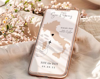 Destination - Italy Electronic Save the Date, Edit Print or Send, Tuscany, Sardinia Save the Dates, Evite Wedding, Canva Templates