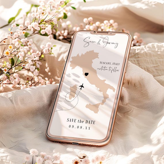 Destination - Italy Electronic Save the Date, Edit Print or Send, Tuscany, Sardinia Save the Dates, Evite Wedding, Canva Templates