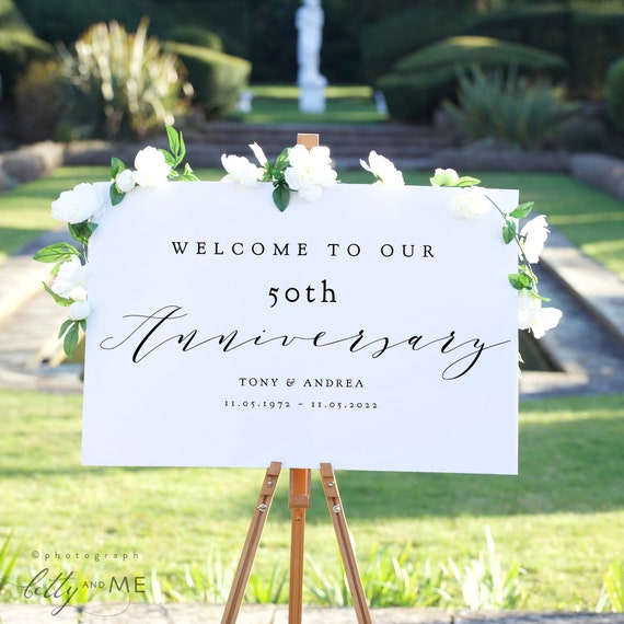 Welcome to our Anniversary Sign, 50th Anniversary or any other number, DIY Printable Sign, "Wedding" 4 sizes, Corjl Template, FREE Demo