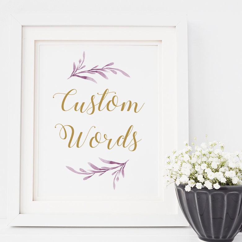 Lilac Wedding Signs 8x10 and 5x7, Lilac and Gold Printable