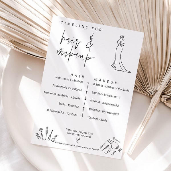 Makeup and Hair Timeline Wedding Etsy