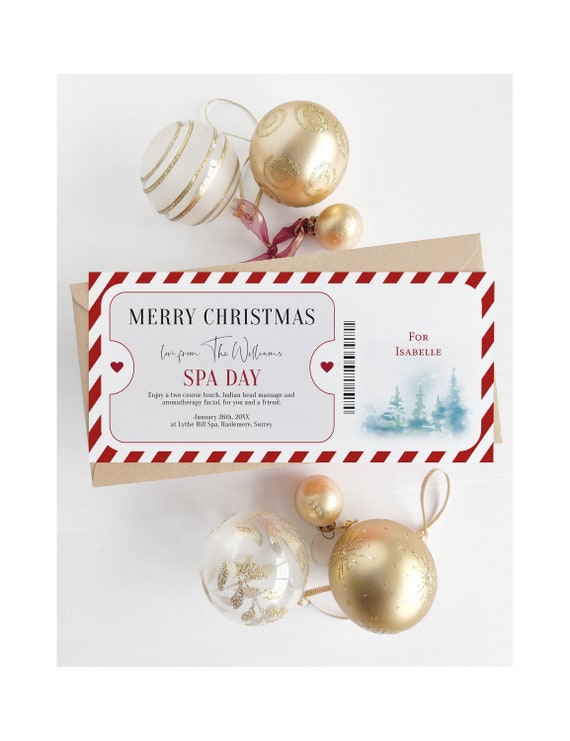 Spa Day Christmas Gift Voucher or other gift idea, Editable Printable Templates, Create multiple vouchers | Corjl Templates, FREE Demo