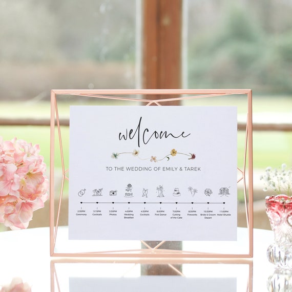 Wildflower Wedding Timeline Sign, Order of the Day, Wedding Welcome Sign, Timeline, Wildflower Wedding Theme, Corjl Template, FREE Demo | 94