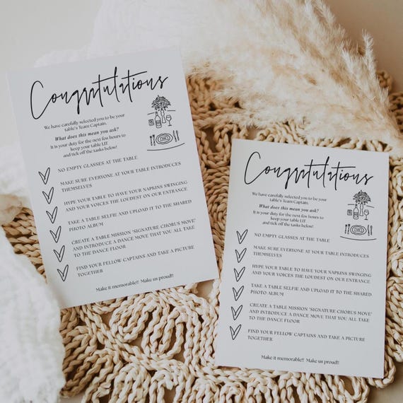 Wedding Table Games, Team Captain Table Cards, Reception Ideas, Canva Template | 88