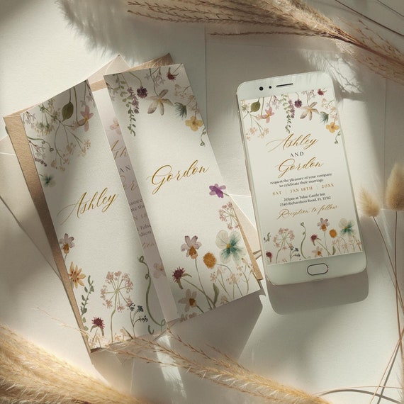 Wildflower Wedding Invitation and Electronic Invitations, Flower Invitations, Templates for Gatefold Wedding Invites, Canva Templates | 94