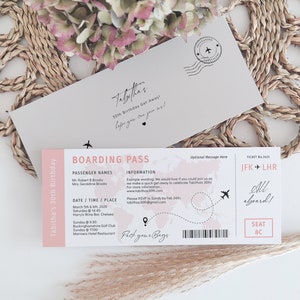 Birthday Party Boarding Pass Invitation, Printable Flight Ticket Invite, Easy to Edit & Print, Canva Templates Destination World image 2